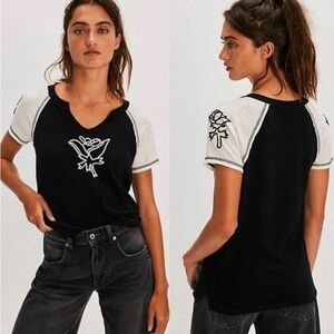 FREE PEOPLE | Embroidered Raglan Tee